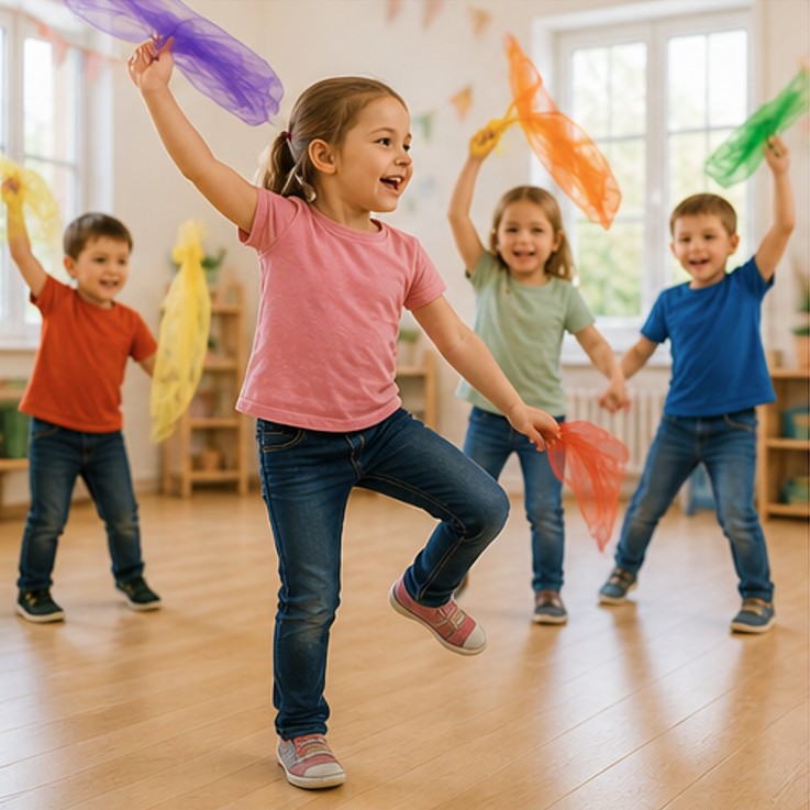 Kinder bewegen sich zur Musik